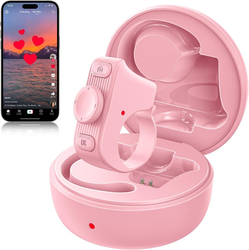 MILOUZ Remote Scrolling Ring for Tiktok,Page Turner for Kindle App,Bluetooth Camera Shutter Remote for iPhone, Android,iOS,iPad,Tablet-Pink - Image 1